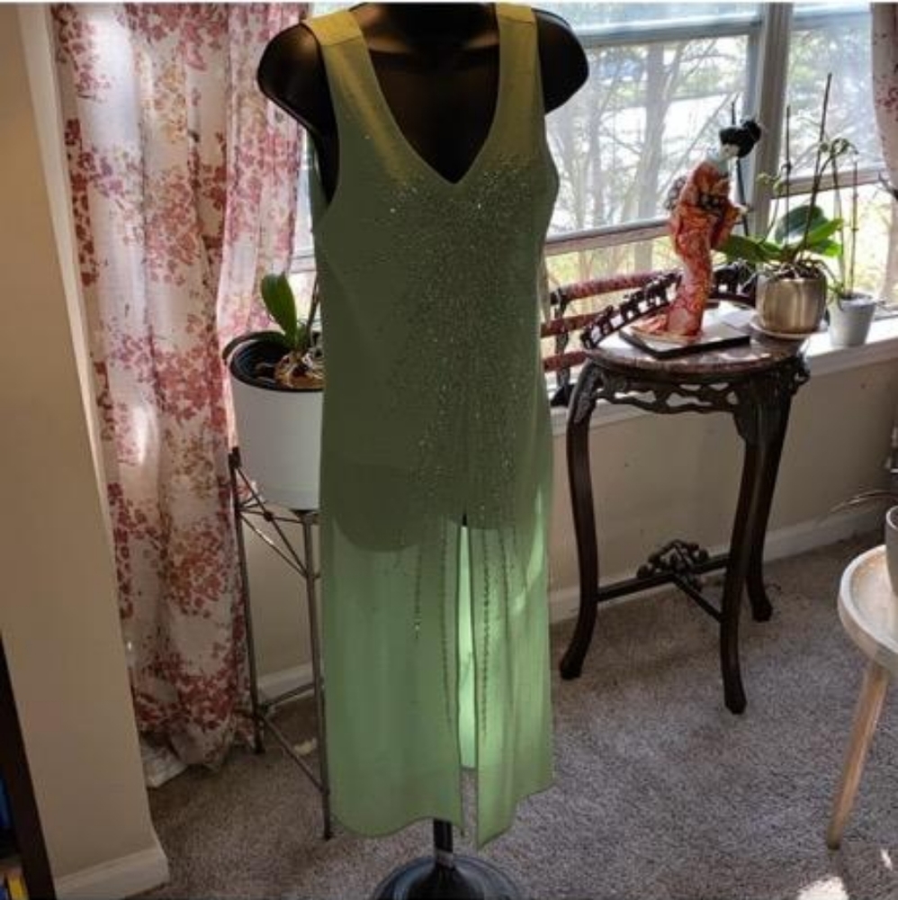 Fabi Ella, beautiful beaded front & side split sheer dress